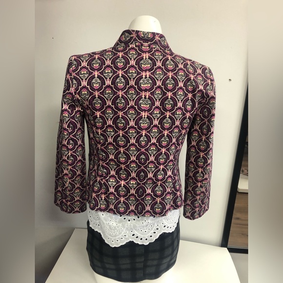 THE LIMITED WOMEN CROPPED JACKET IN SIZE XS IN PURPLE CREAM PATTERN FULLY LINE - Picture 4 of 7